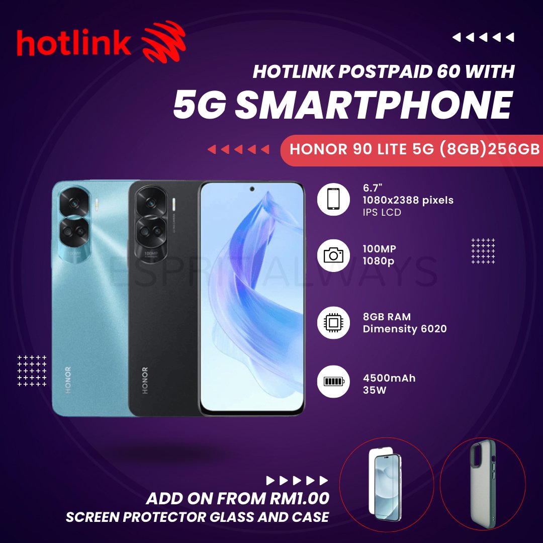 HONOR 90 Lite 5G Smartphone 13(8+5)GB+256GB 100MP Super Clear Camera 6.7” Edgeless Eye - Comfort Display - Esprit always